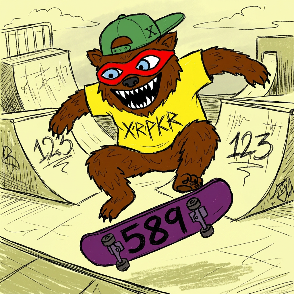 Skater bear riding the XRP wave